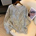 Sequined Diamonds Pullover Sweater Gray Bazaare Mart Sequin Pullover Sweater