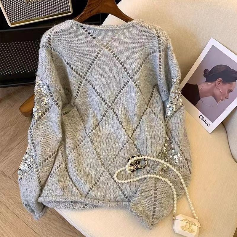 Sequined Diamonds Pullover Sweater - Bazaare Mart