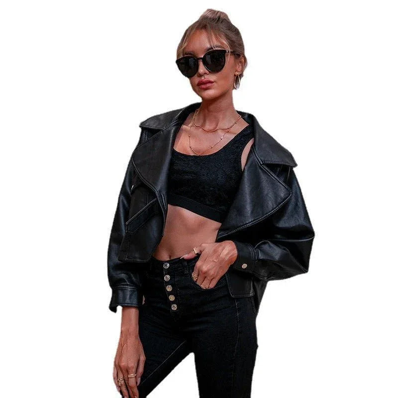 Short Black Double Breast PU Leather Jacket Bazaare Mart PU Black Leather Jacket