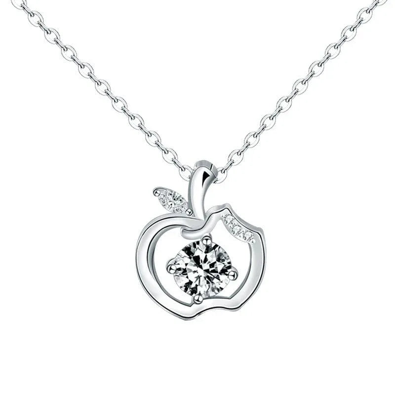 Silver Apple Moissanite Necklace - Bazaare Mart