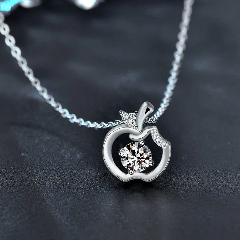 Silver Apple Moissanite Necklace - Bazaare Mart