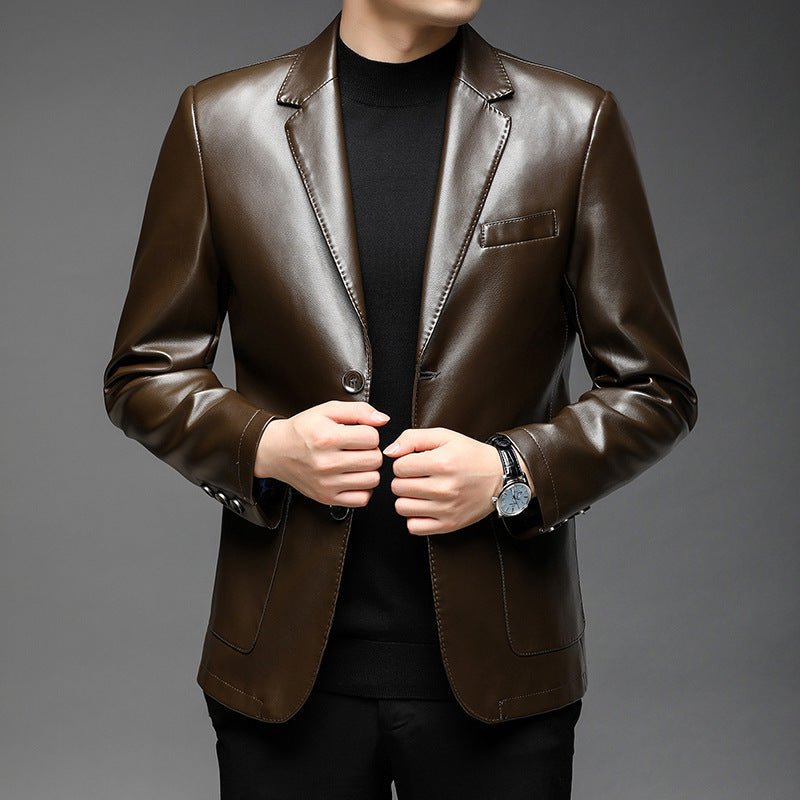 Single - breasted PU Leather Jacket - Bazaare Mart