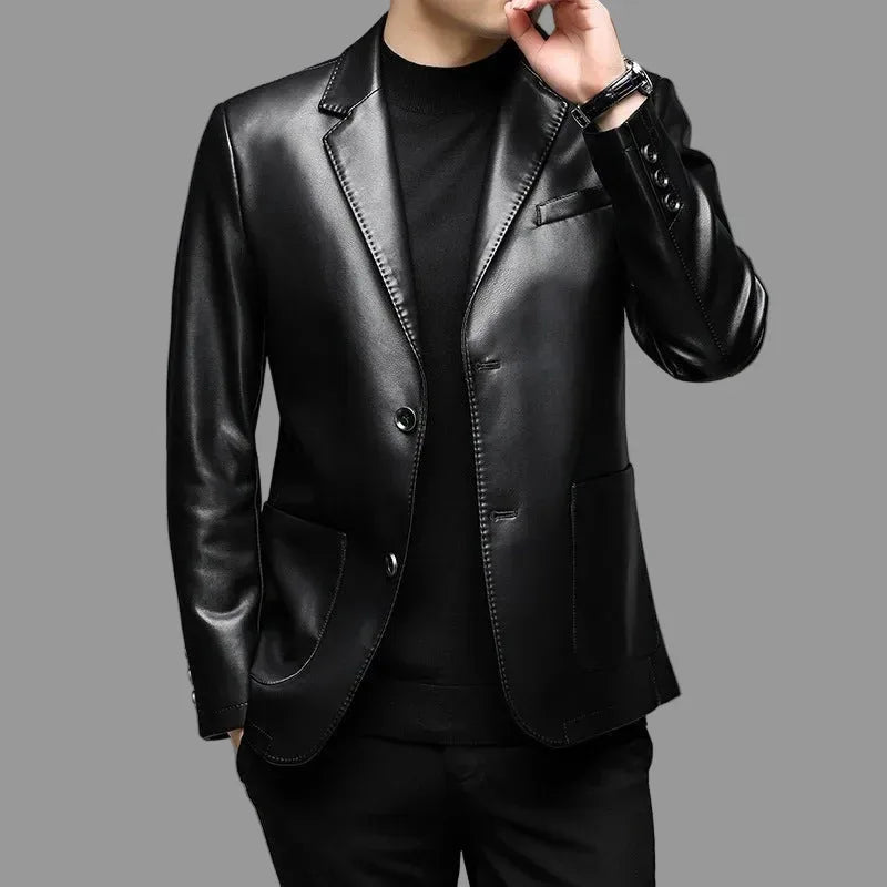 Single-breasted PU Leather Jacket Bazaare Mart PU Leather Blazer