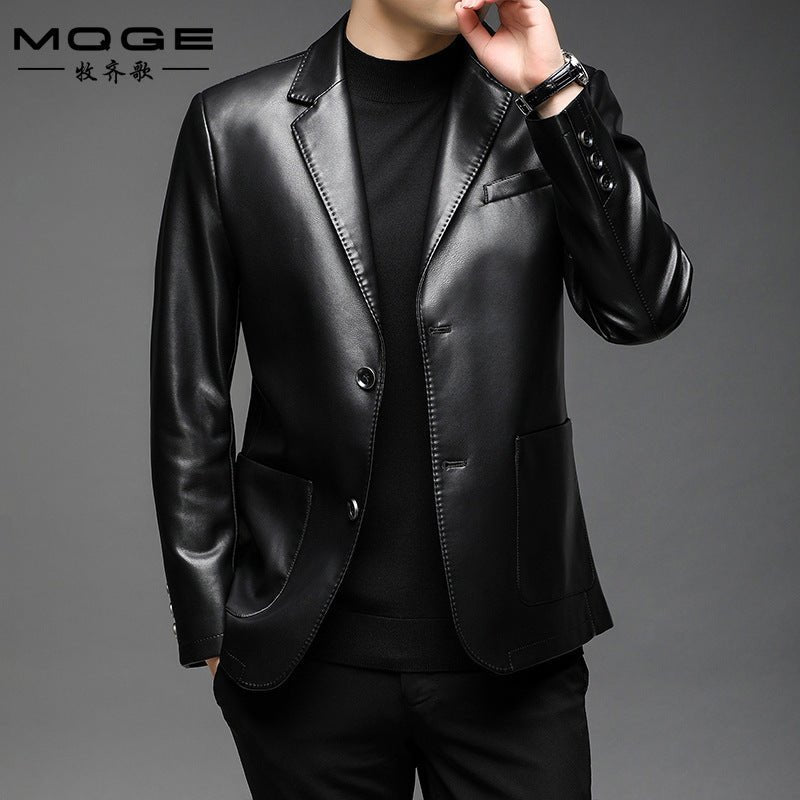 Single - breasted PU Leather Jacket - Bazaare Mart