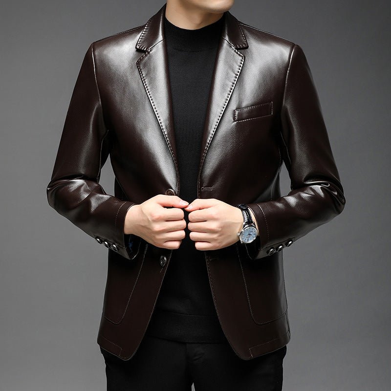 Single - breasted PU Leather Jacket - Bazaare Mart