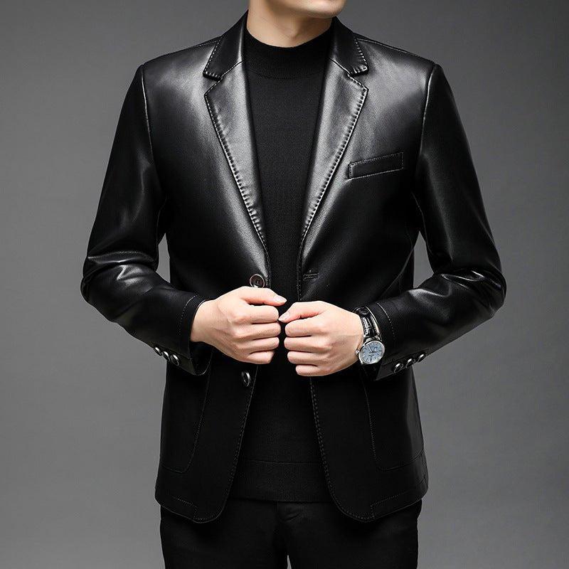 Single - breasted PU Leather Jacket - Bazaare Mart