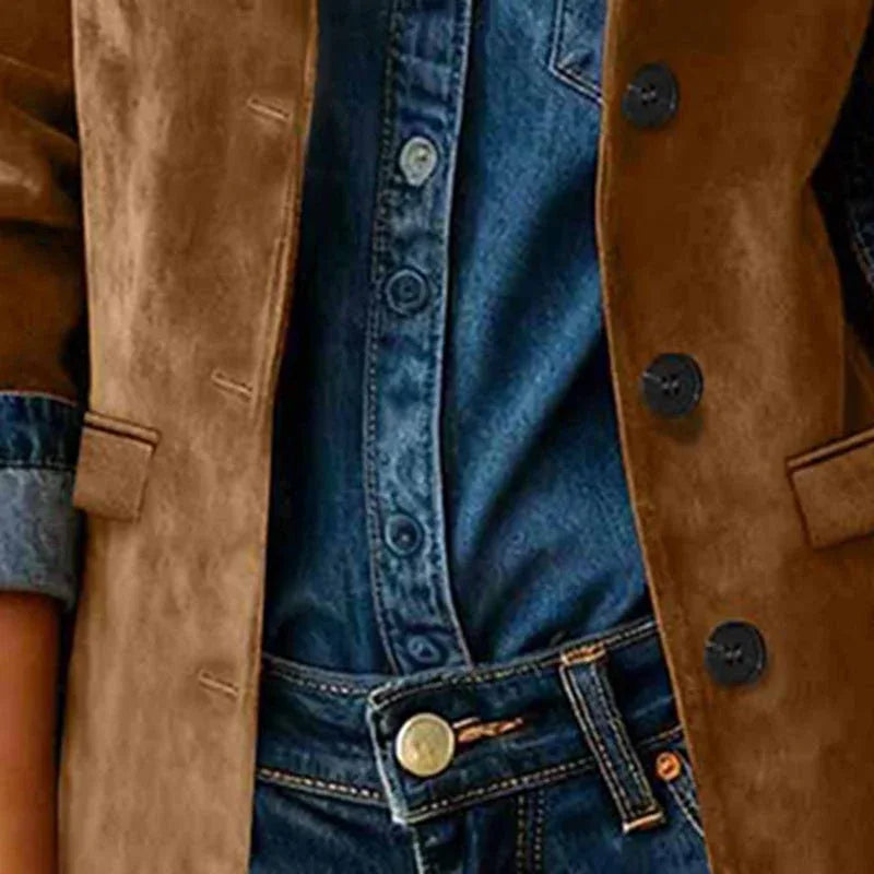 Solid Color Faux Suede Blazer Bazaare Mart Brown PU Suede Blazer