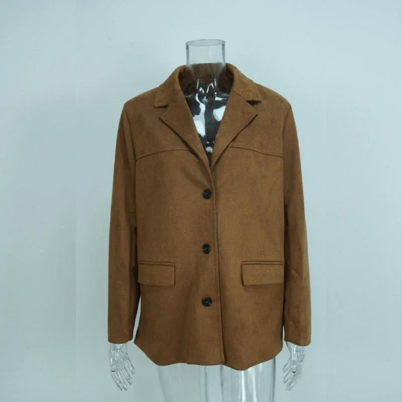 Solid Color Faux Suede Blazer