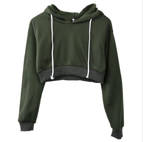 Solid Color Pullover Cropped Hoodie - Bazaare Mart