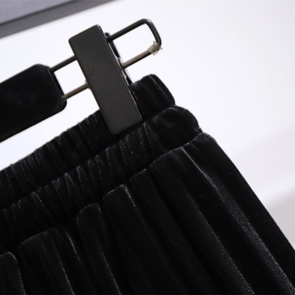 Sparkly V - neck Sweater and Velvet Skirt - Bazaare Mart