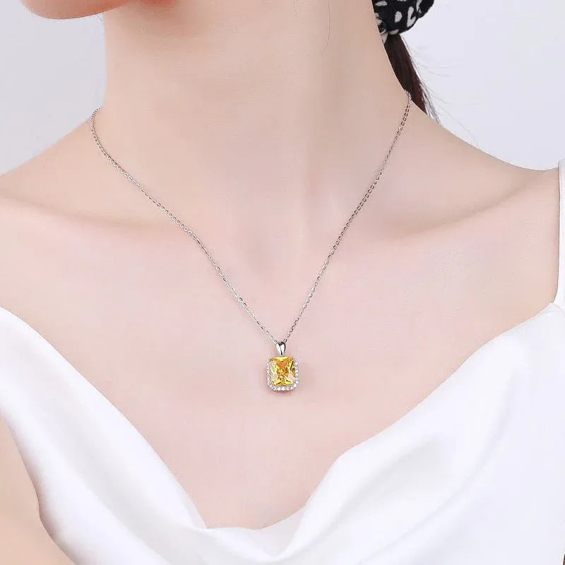 Square Halo Faux Citrine Necklace Earrings Set Bazaare Mart Faux Citrine Jewelry Set