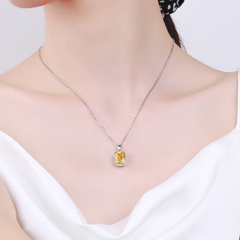 Square Halo Faux Citrine Necklace Earrings Set - Bazaare Mart