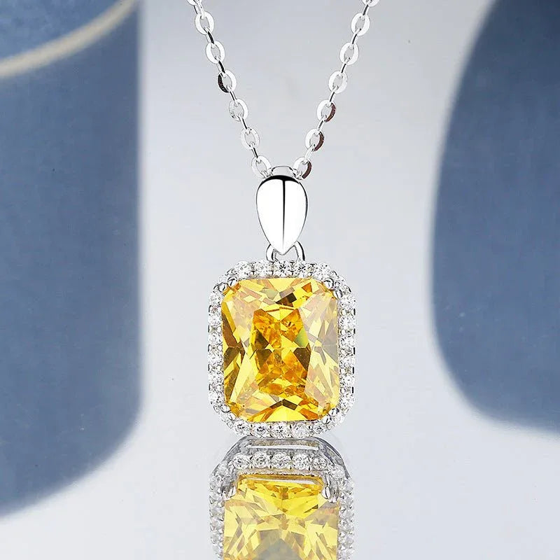 Square Halo Faux Citrine Necklace Earrings Set Bazaare Mart Faux Citrine Jewelry Set