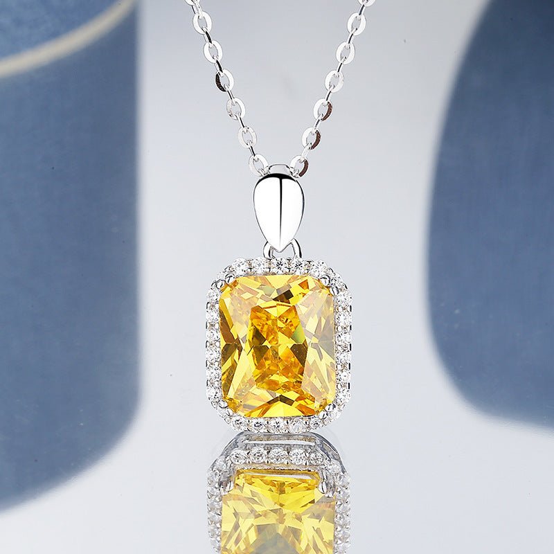 Square Halo Faux Citrine Necklace Earrings Set - Bazaare Mart