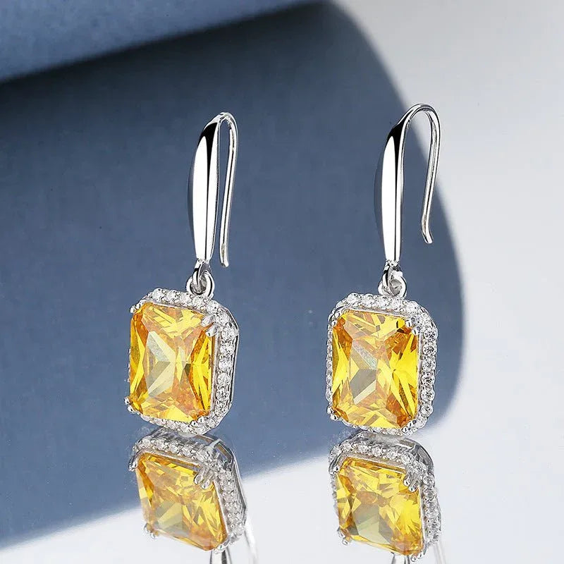 Square Halo Faux Citrine Necklace Earrings Set Earrings 925 Silver Bazaare Mart Faux Citrine Jewelry Set