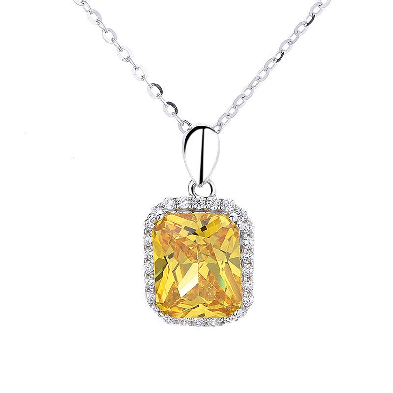 Square Halo Faux Citrine Necklace Earrings Set - Bazaare Mart