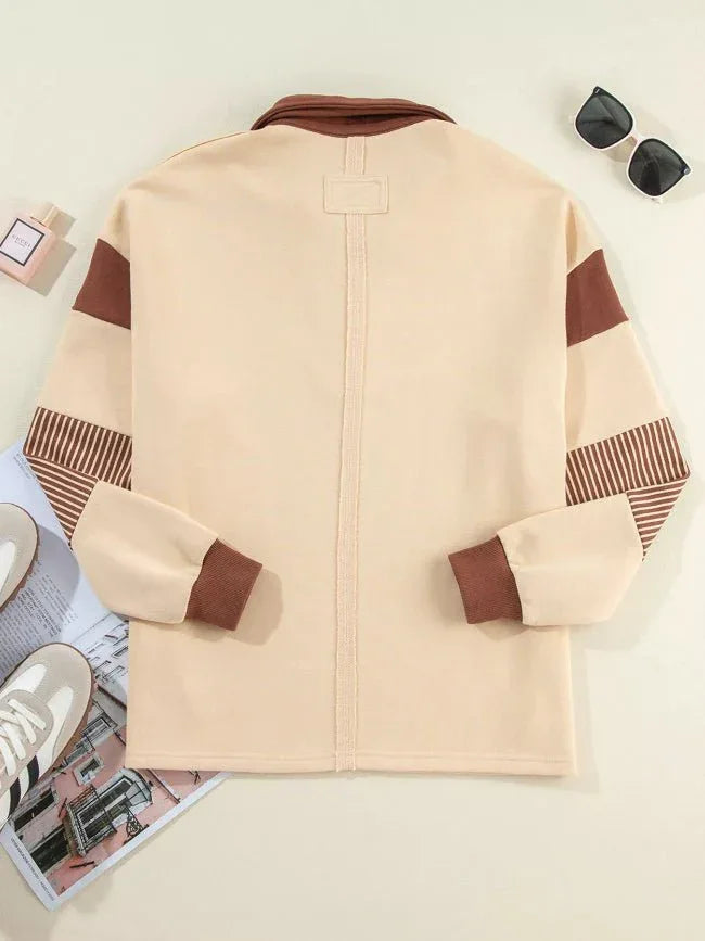 Striped Sequin Rugby Graphic Polo Sweatshirt Bazarre Mart Color Block Striped Patchwork Sequin Rugby Graphic Shirt