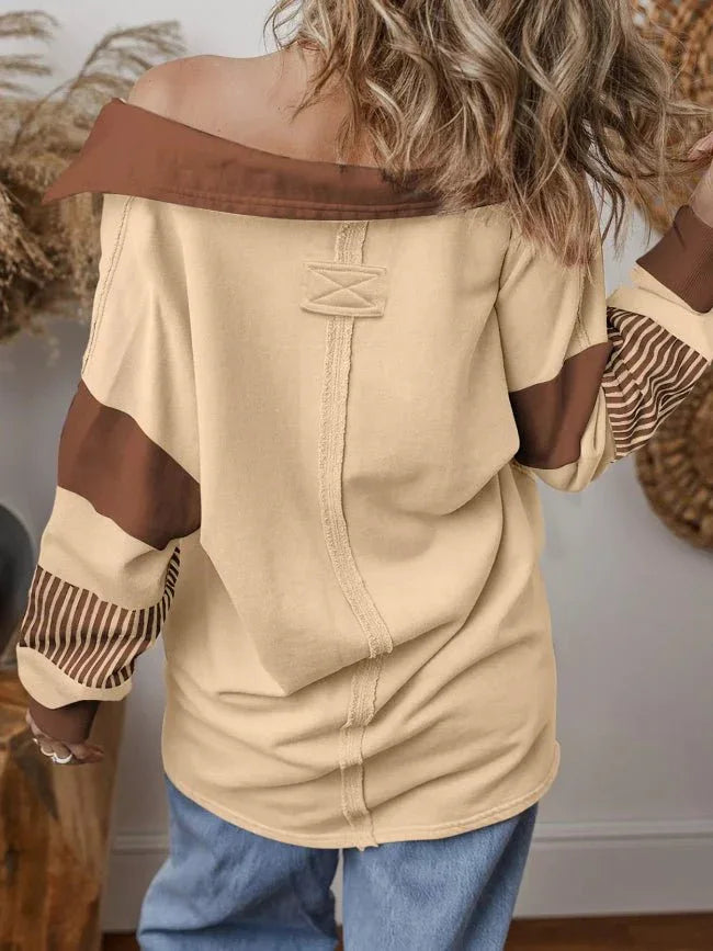 Striped Sequin Rugby Graphic Polo Sweatshirt Bazarre Mart Color Block Striped Patchwork Sequin Rugby Graphic Shirt