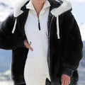 Plush Furry Hooded Jackets For Women Black Small Bazaare Mart