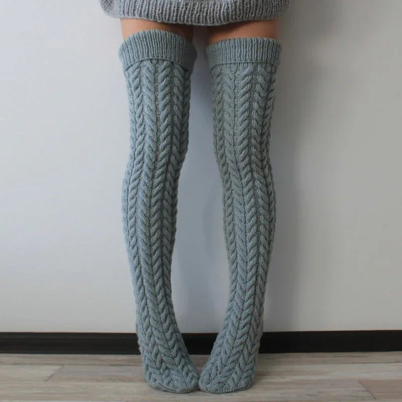 Thigh High Twist Knit Stockings Gray Bazaare Mart Thigh High Thick Knit Stockings