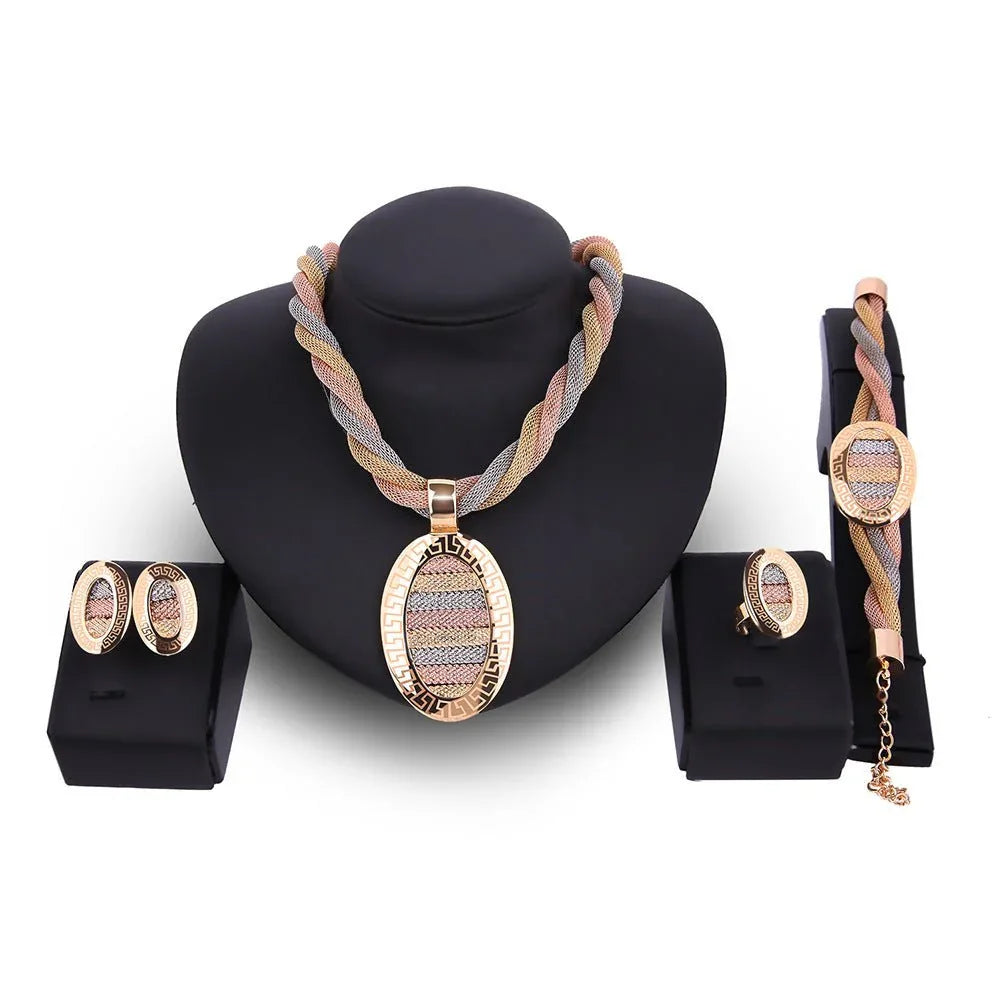 Twisted Tricolor Chain Jewelry 4pc Set - Bazaare Mart