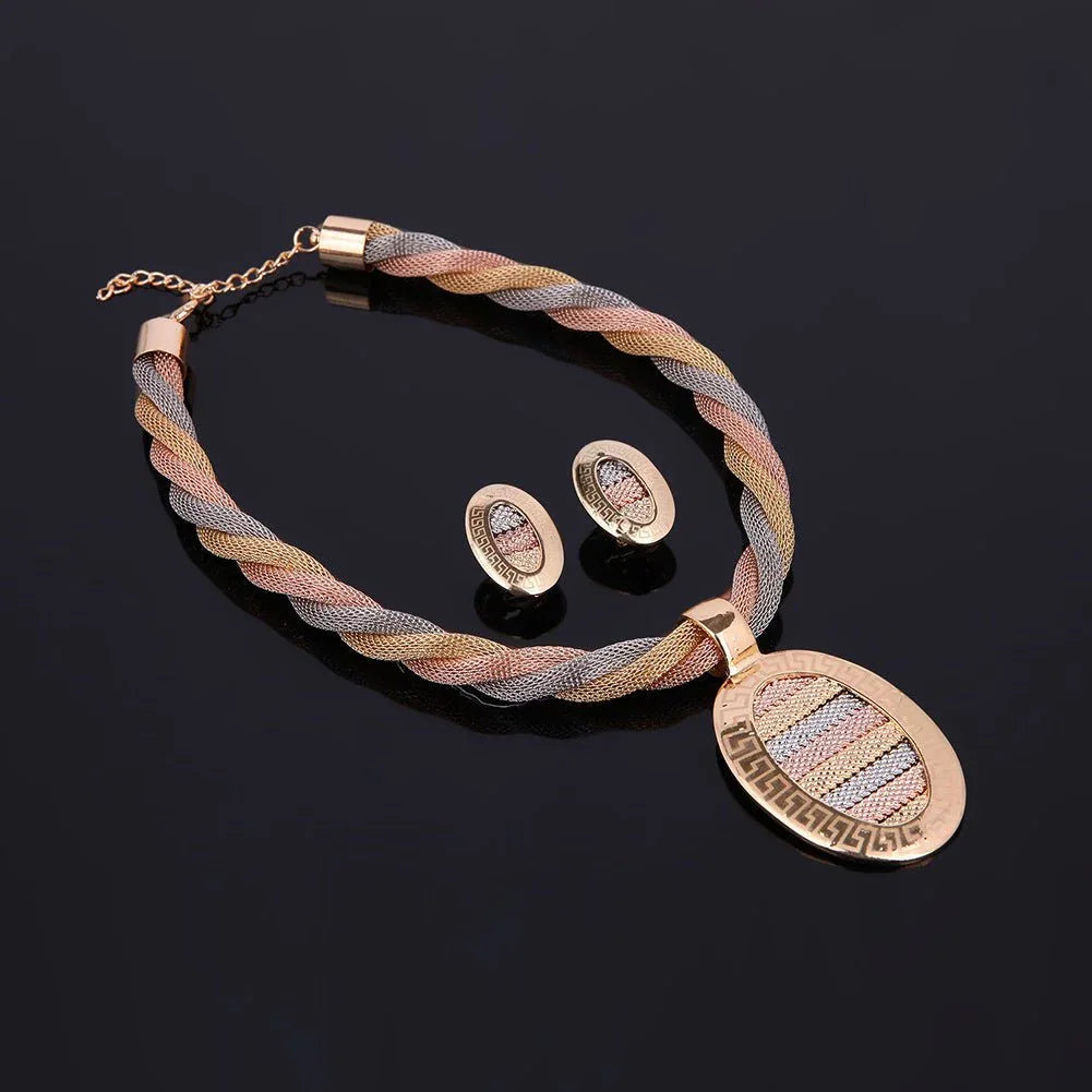 Twisted Tricolor Chain Jewelry 4pc Set - Bazaare Mart