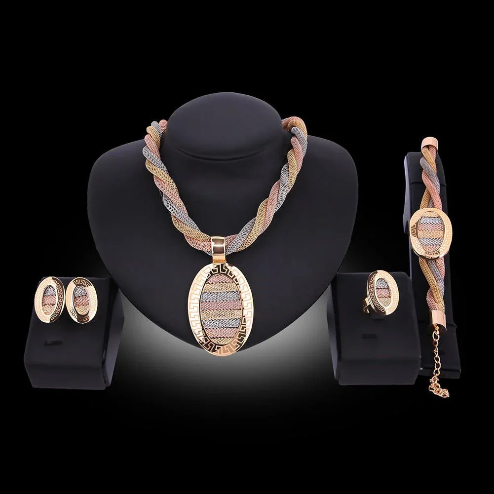 Twisted Tricolor Chain Jewelry 4pc Set - Bazaare Mart