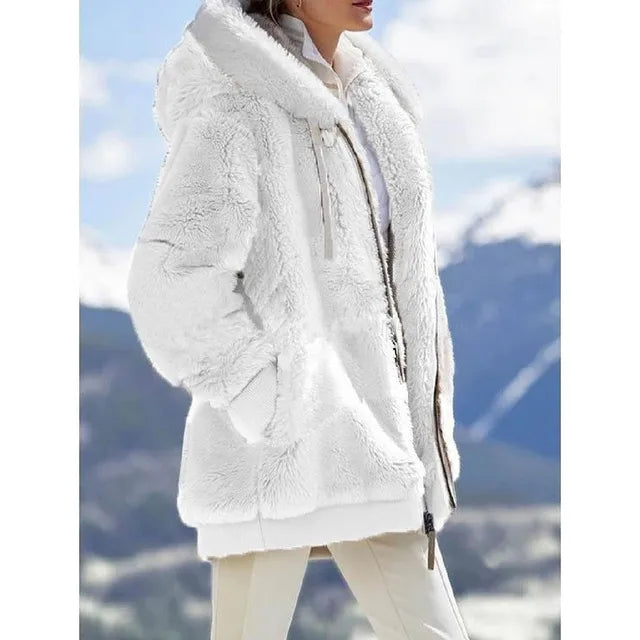 Plush Furry Hooded Jackets For Women