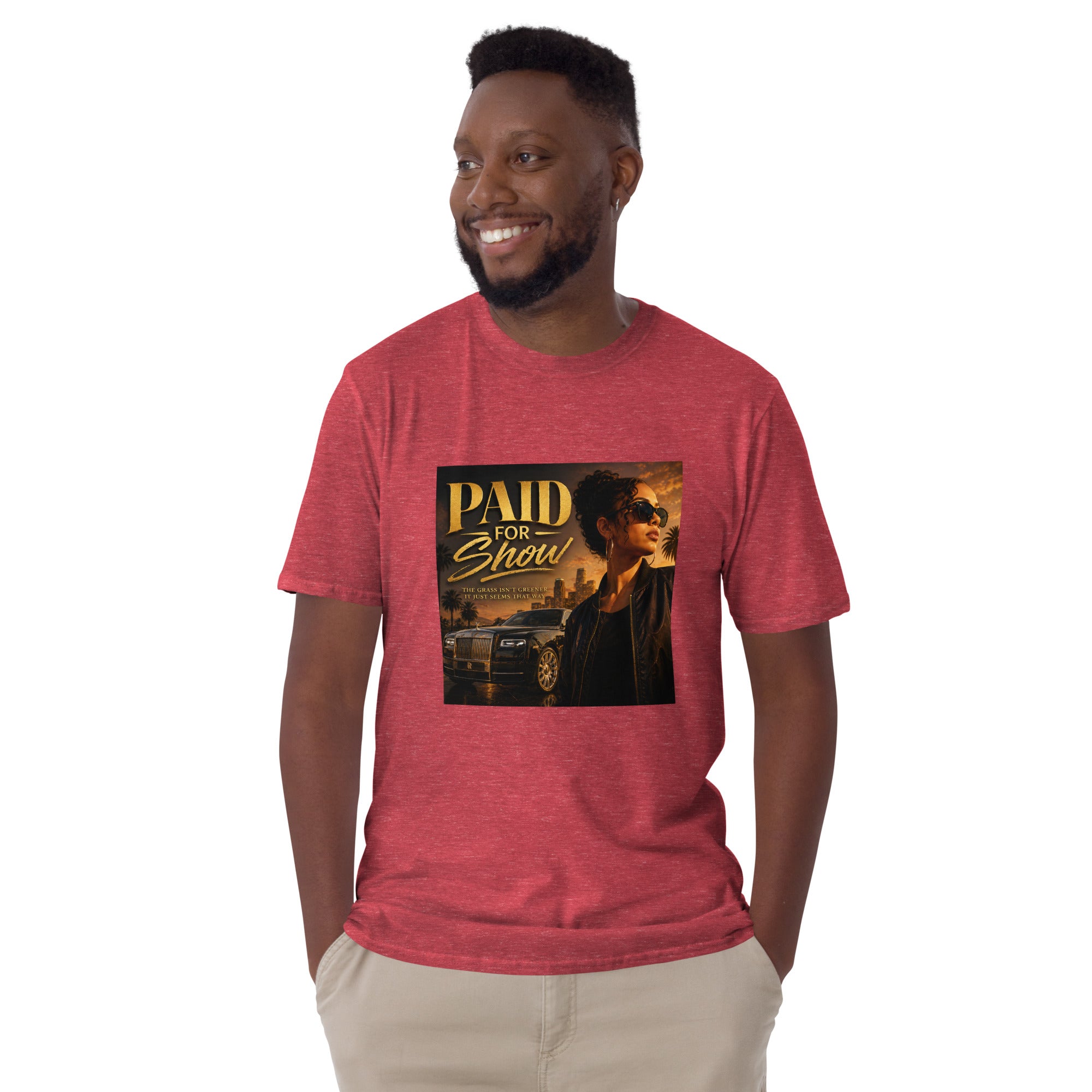 Official Paid for Show Unisex T-Shirt Heather Red Bazaare Mart Graphic Tees