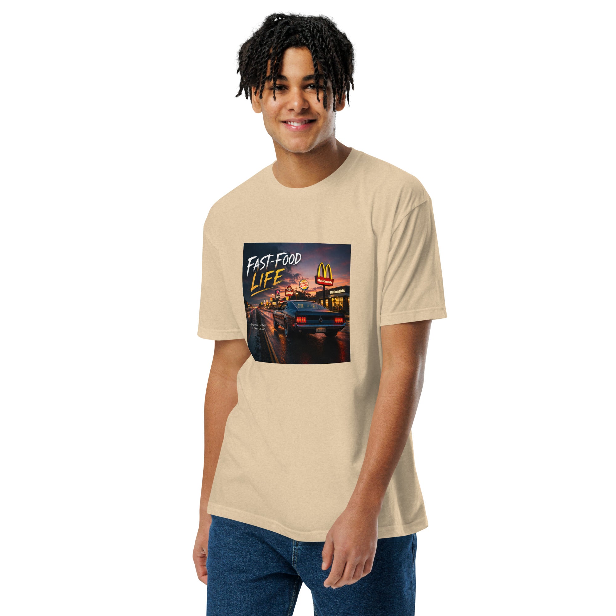 Fast Food Life T-Shirt Heather Tan Bazaare Mart Graphic Tees