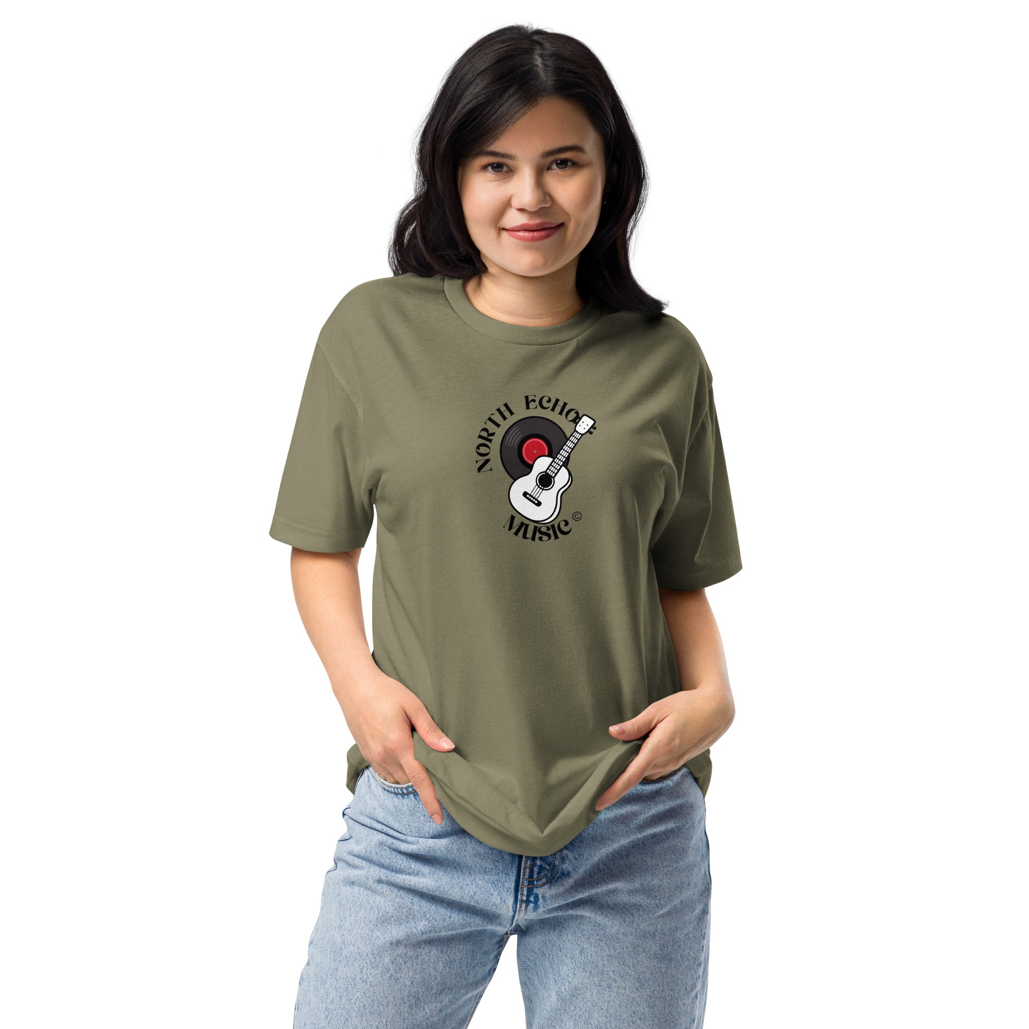 Unisex Fitted North Echo Music Company T-Shirt Military Green Bazaare Mart Graphic Tees