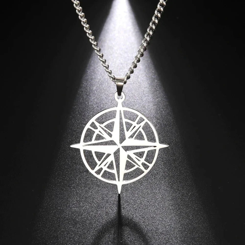 Unisex Stainless Steel Compass Necklace Steel Color Bazaare Mart Compass Necklace