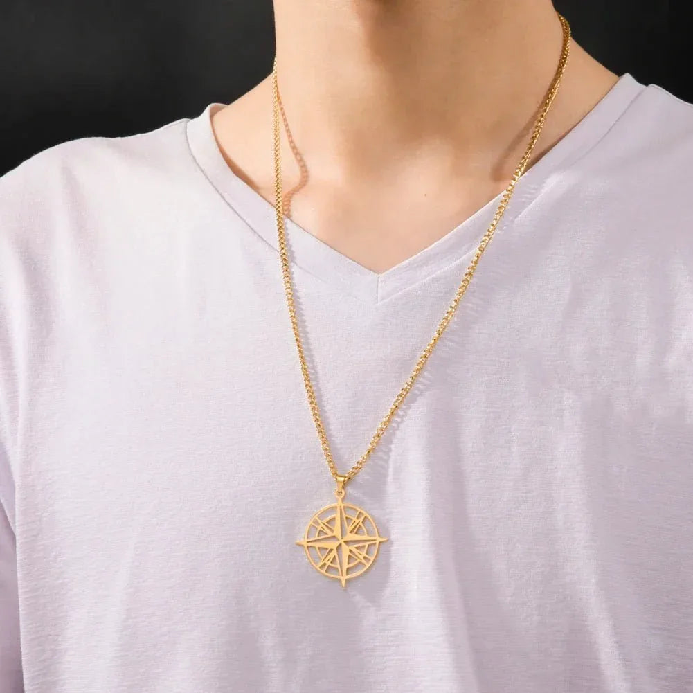 Unisex Stainless Steel Compass Necklace - Bazaare Mart