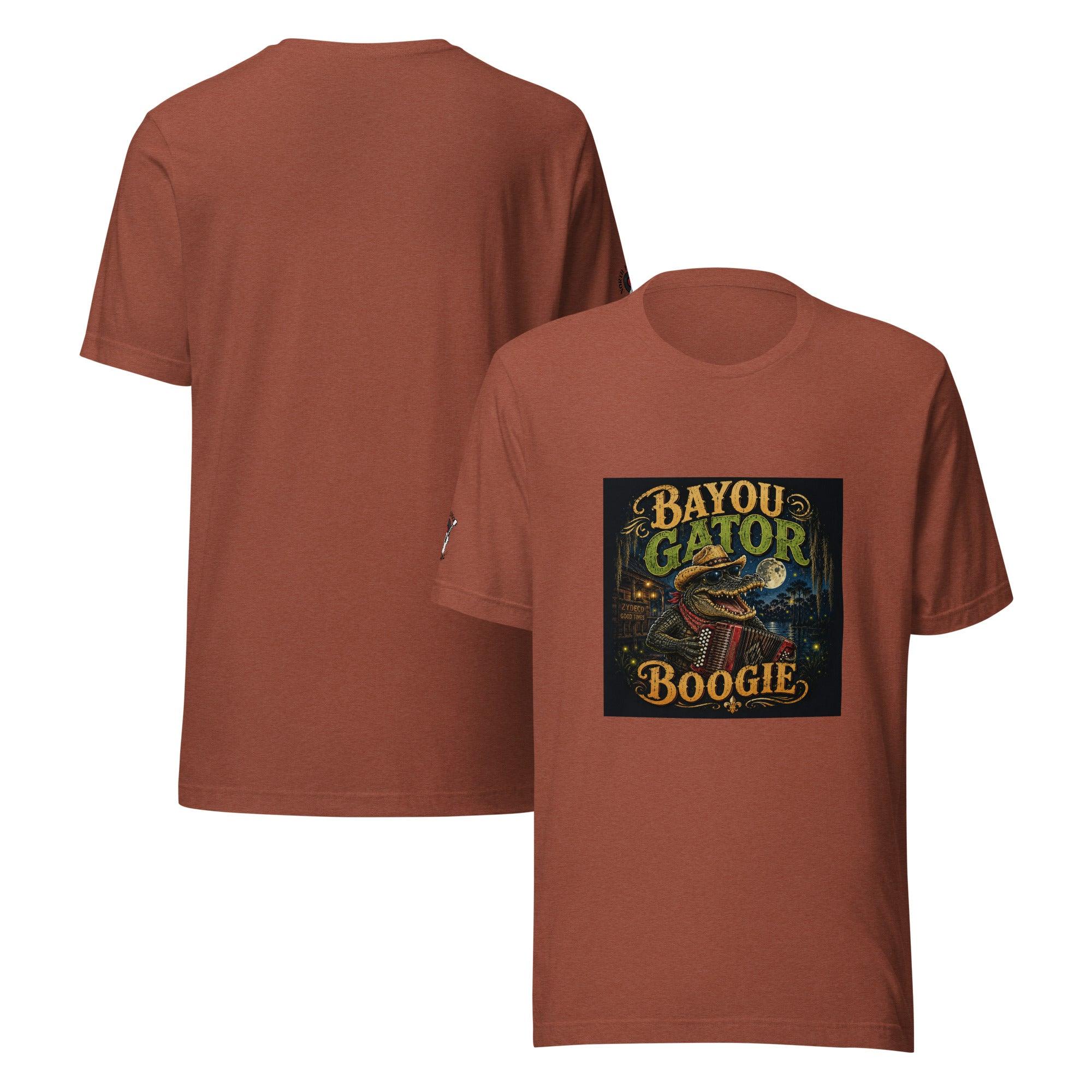 Bayou Gator Boogie Unisex Graphic T-Shirt | Louisiana Zydeco Music Tee Heather Clay Bazaare Mart Graphic Tees