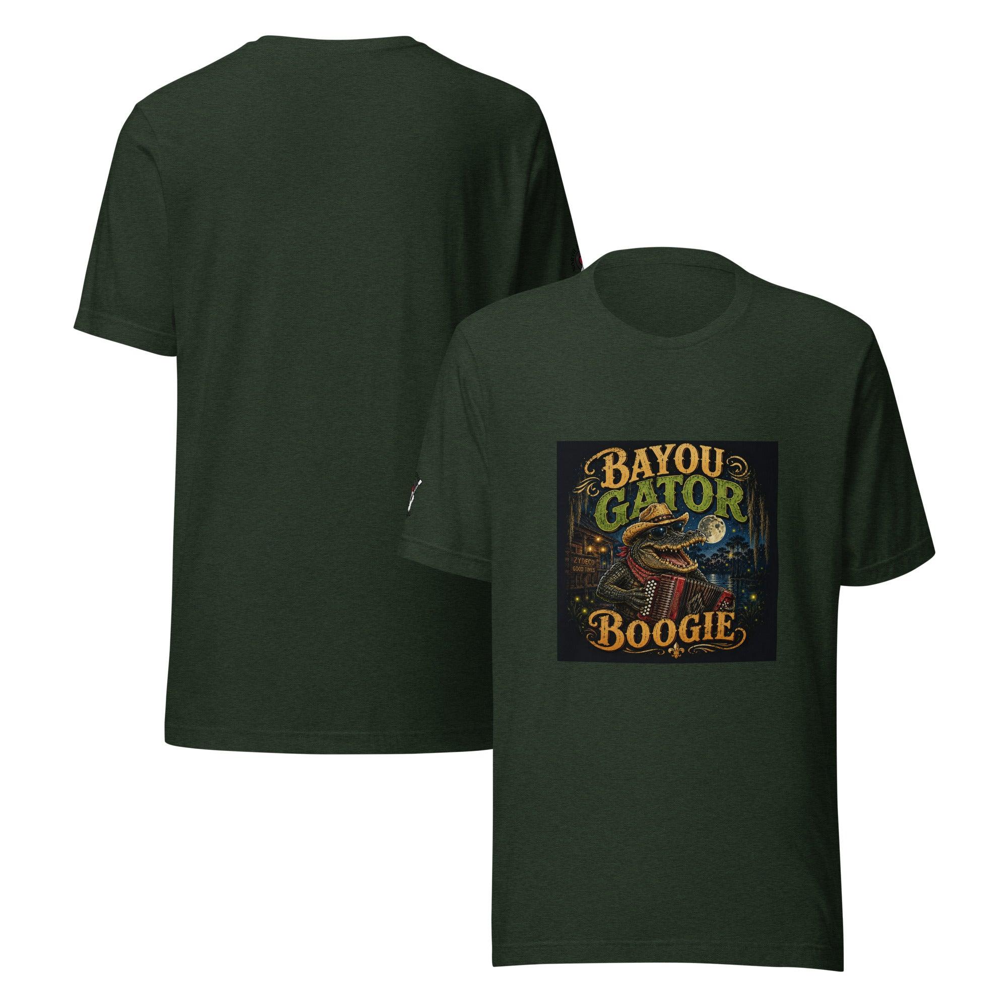 Bayou Gator Boogie Unisex Graphic T-Shirt | Louisiana Zydeco Music Tee Heather Emerald Bazaare Mart Graphic Tees