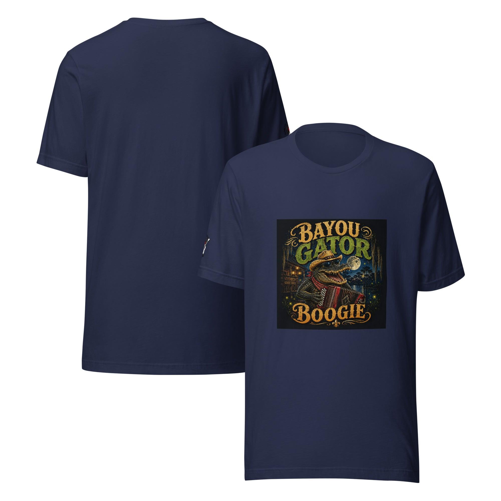 Bayou Gator Boogie Unisex Graphic T-Shirt | Louisiana Zydeco Music Tee Navy Bazaare Mart Graphic Tees