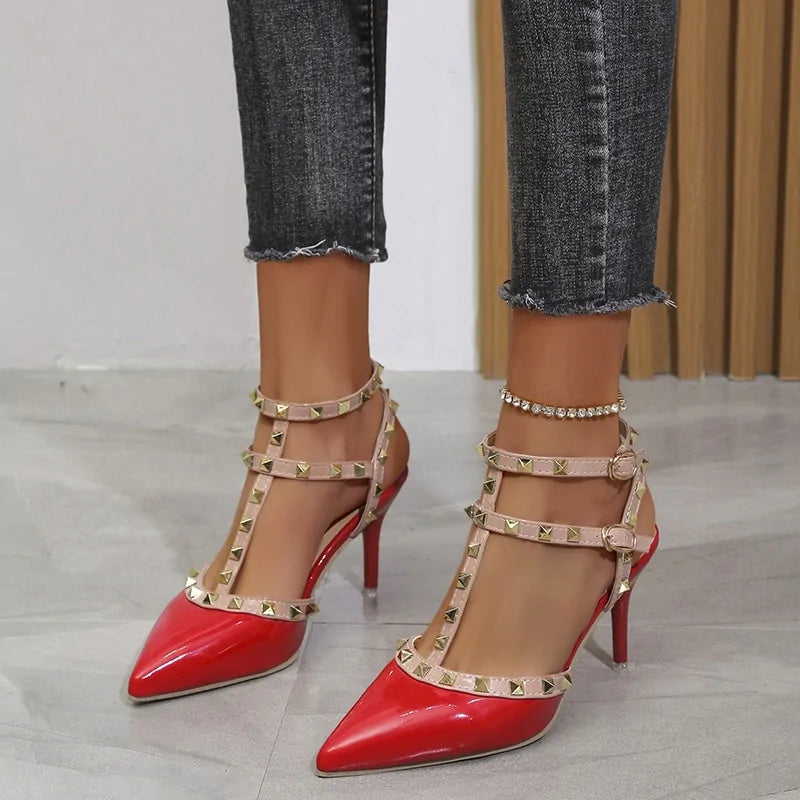 Pointed Toe Rivet Embellished Pumps