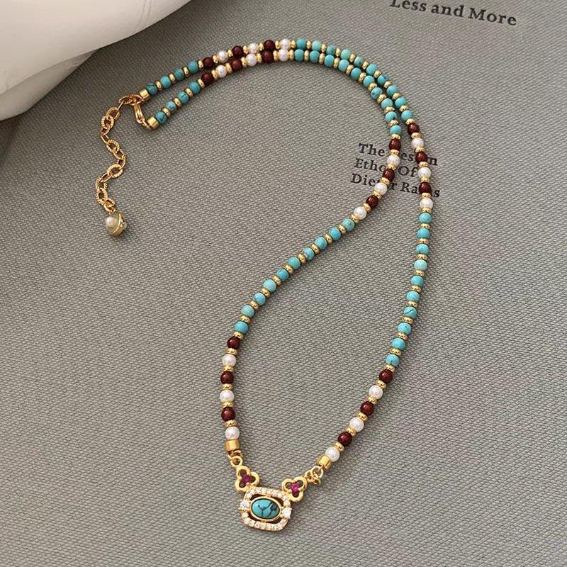 Vintage Turquoise Pearl Bracelet and Necklace - Bazaare Mart