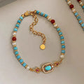 Vintage Turquoise Pearl Bracelet and Necklace RF930 Bracelet Bazaare Mart Turquoise Necklace Set