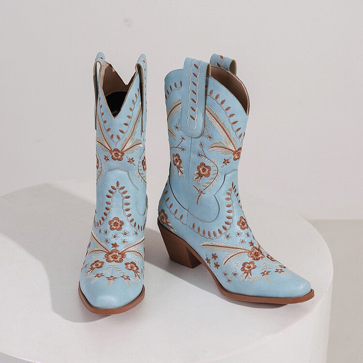 Western Embroidered Pointed Toe Boots - Bazaare Mart