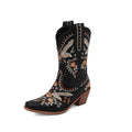 Western Embroidered Pointed Toe Boots Black Bazaare Mart Floral Cowboy Boots