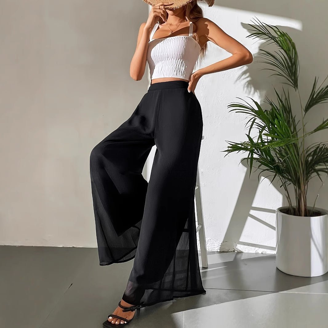 Wide - leg Chiffon Dress Pants - Bazaare Mart