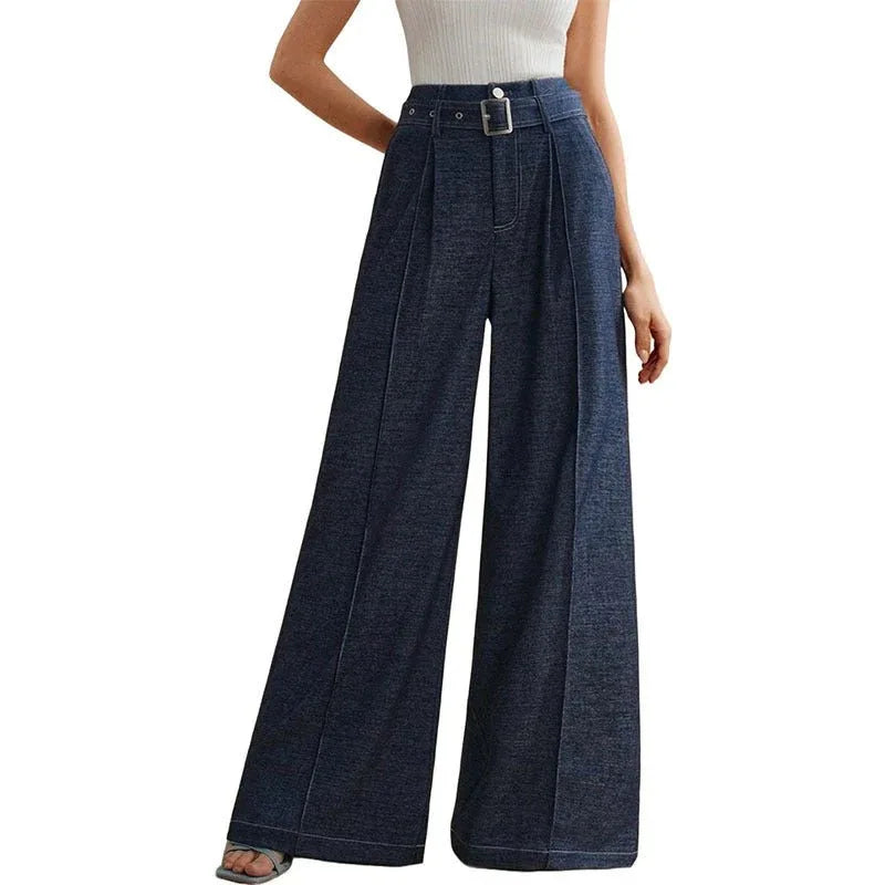 Wide-leg High Waist Double Belt Loop Jeans Bazaare Mart Retro Wide Leg High Waist Jeans