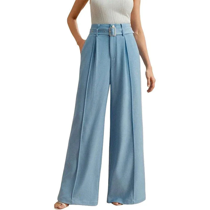 Wide-leg High Waist Double Belt Loop Jeans Bazaare Mart Retro Wide Leg High Waist Jeans