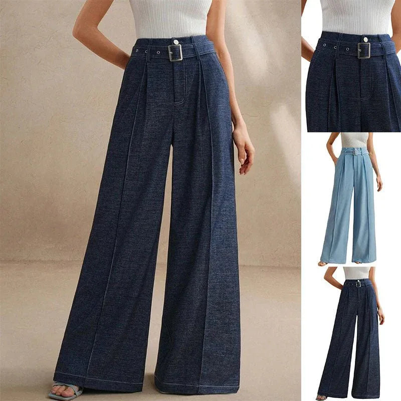 Wide-leg High Waist Double Belt Loop Jeans Bazaare Mart Retro Wide Leg High Waist Jeans