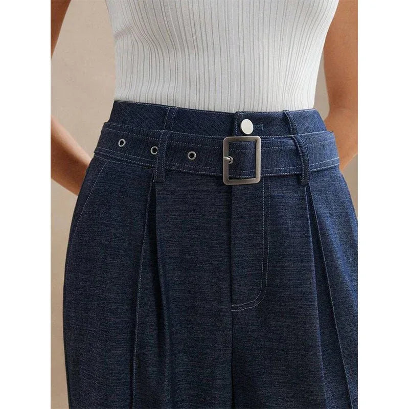 Wide-leg High Waist Double Belt Loop Jeans Bazaare Mart Retro Wide Leg High Waist Jeans