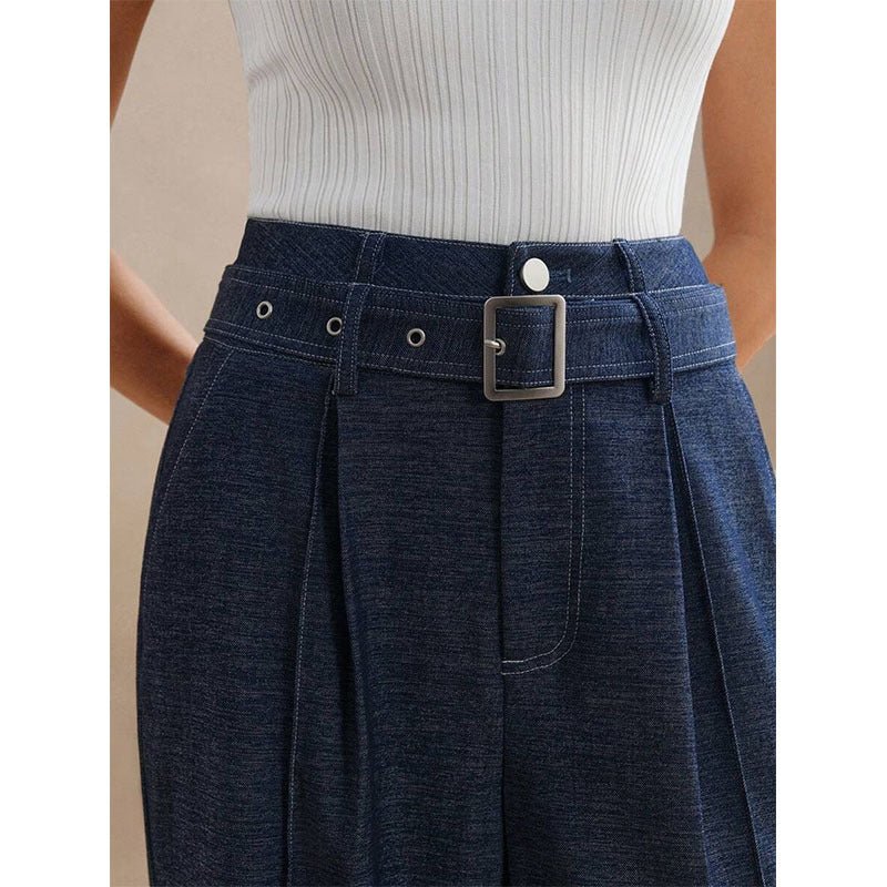 Wide - leg High Waist Double Belt Loop Jeans - Bazaare Mart