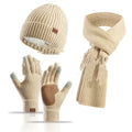 Winter Hat Scarf Gloves 3pc Set Apricot One Size Bazaare Mart 3pc. Hat Scarf Set