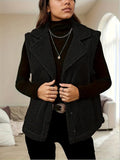 Women's Fleece Collar PU Suede Vest with Patch Pockets Black Bazaare Mart PU Suede Vest