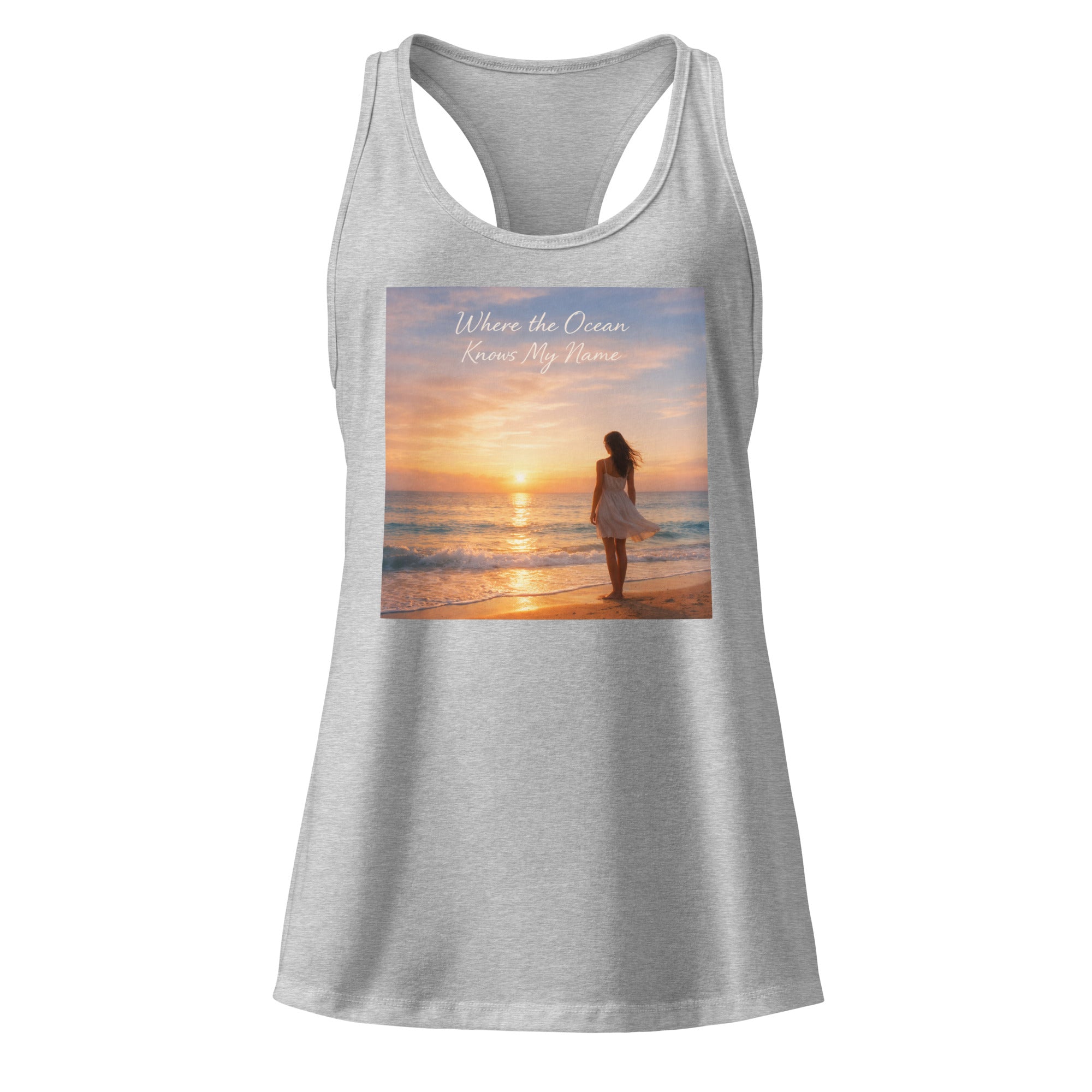 Where the Ocean Knows My Name Racerback Tank Top Heather Gray Bazaare Mart Graphic Tank